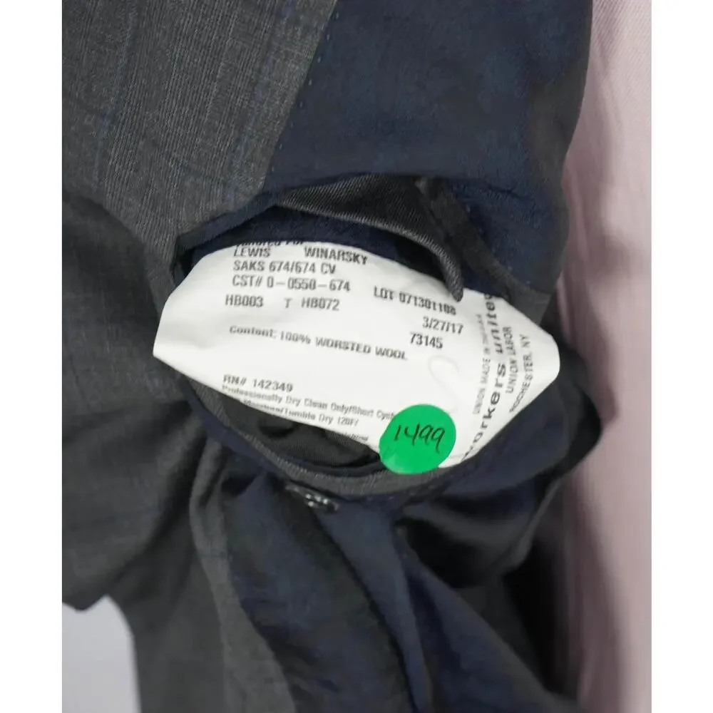 $1,695 LORO PIANA For HICKEY FREEMAN-Gray Plaid Wool Suit- 46R